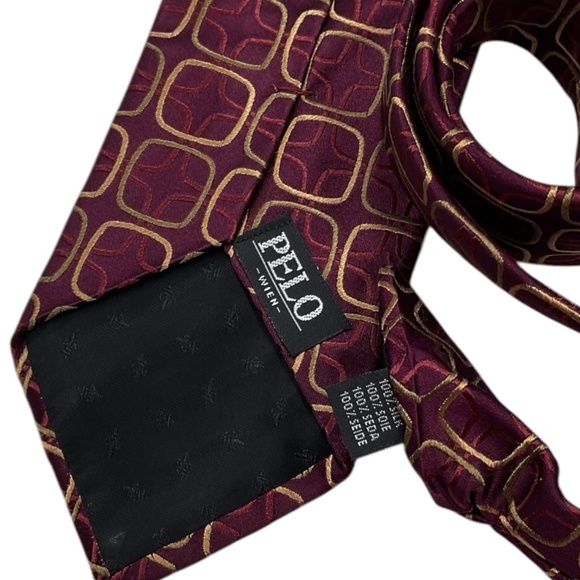 PELO Burgundy/Beige Geometric Silk LUXURY Tie ITALY - Picture 4 of 5